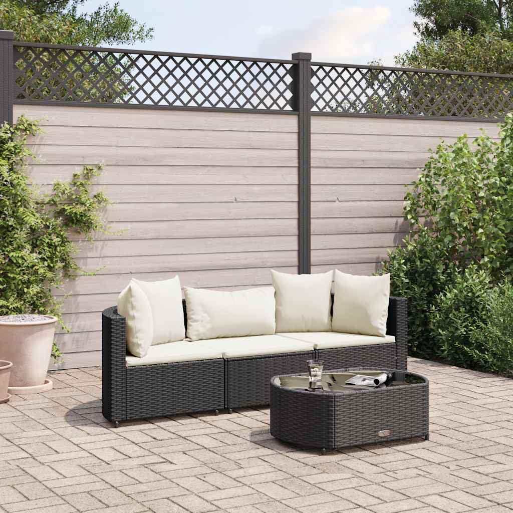 Salon de jardin 4 pcs avec coussins noir résine tressée