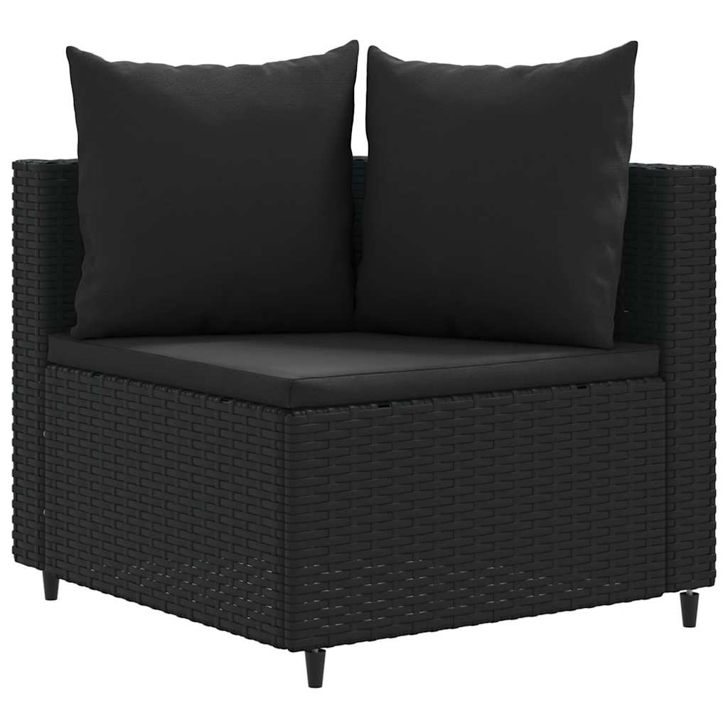 Salon de jardin 4 pcs avec coussins noir résine tressée