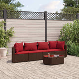 Salon de jardin avec coussins 5 pcs marron résine tressée