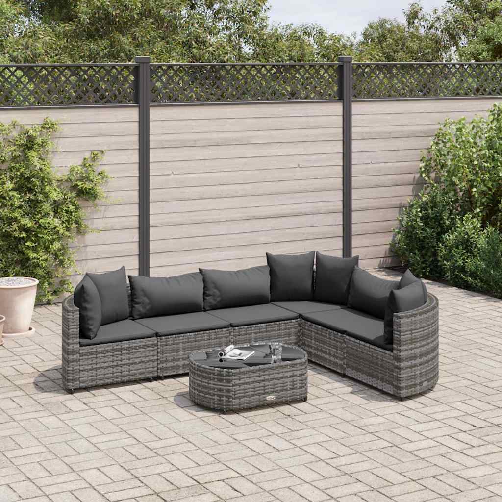 Salon de jardin avec coussins 7 pcs gris résine tressée