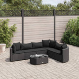 Salon de jardin 7 pcs avec coussins noir résine tressée