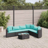 Salon de jardin 7 pcs avec coussins noir résine tressée