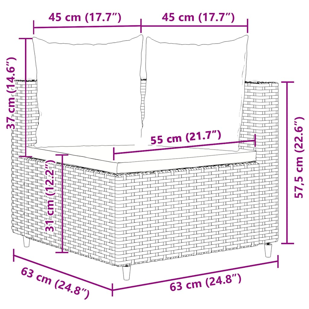 Salon de jardin avec coussins 7 pcs marron résine tressée