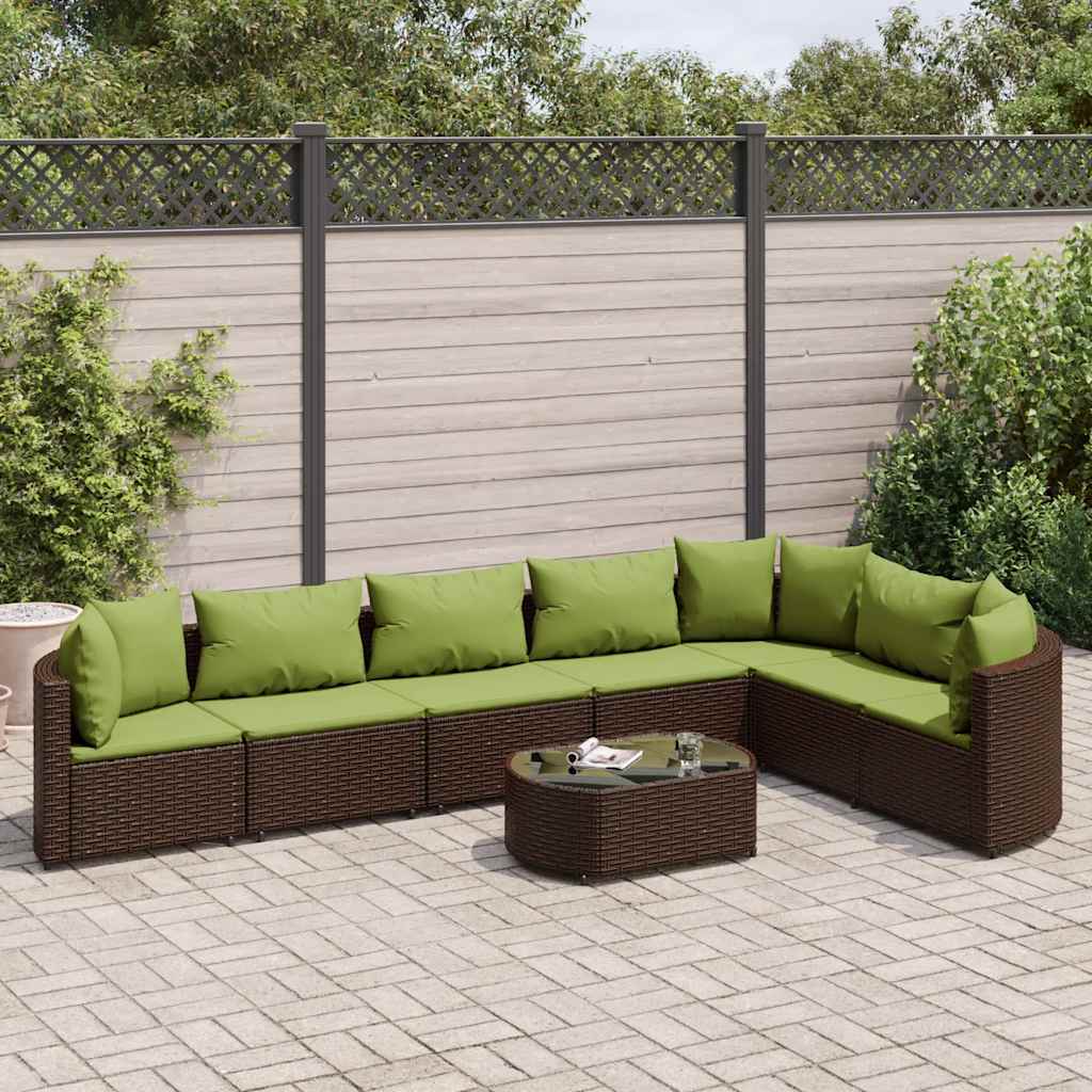 Salon de jardin 8 pcs avec coussins marron résine tressée