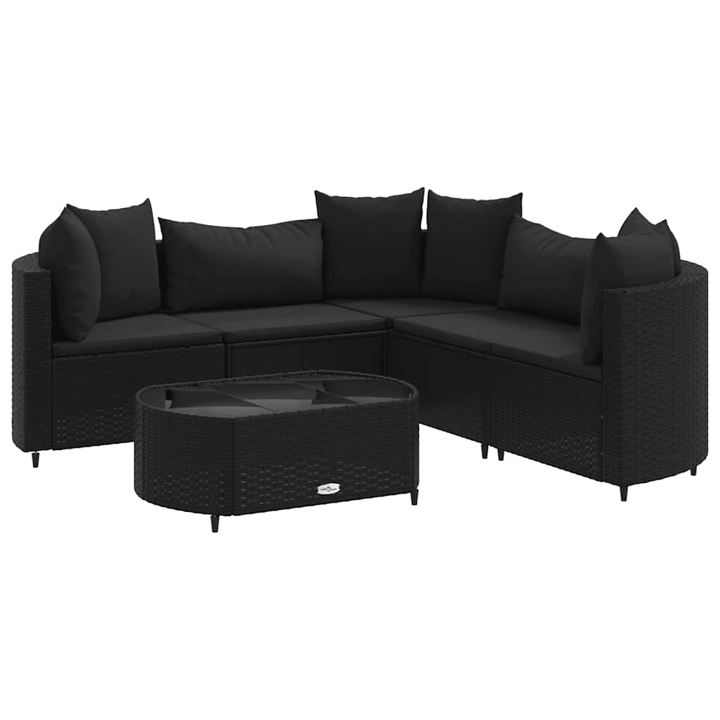 Salon de jardin 6 pcs avec coussins noir résine tressée