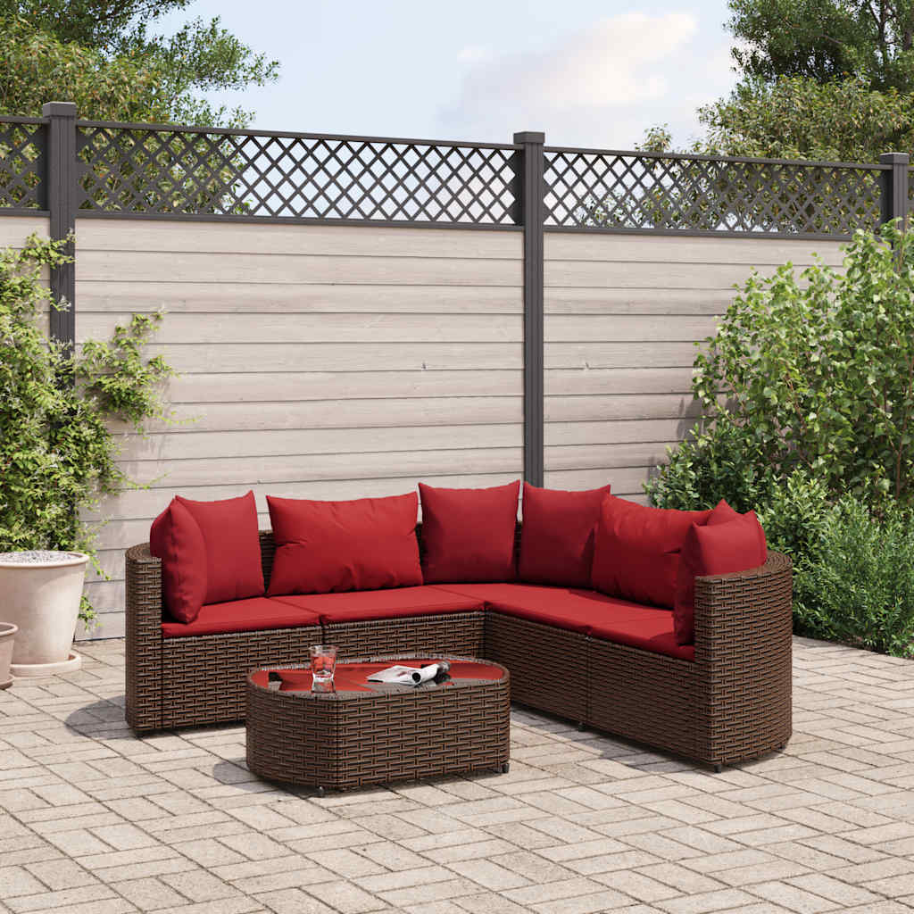 Salon de jardin avec coussins 6 pcs marron résine tressée