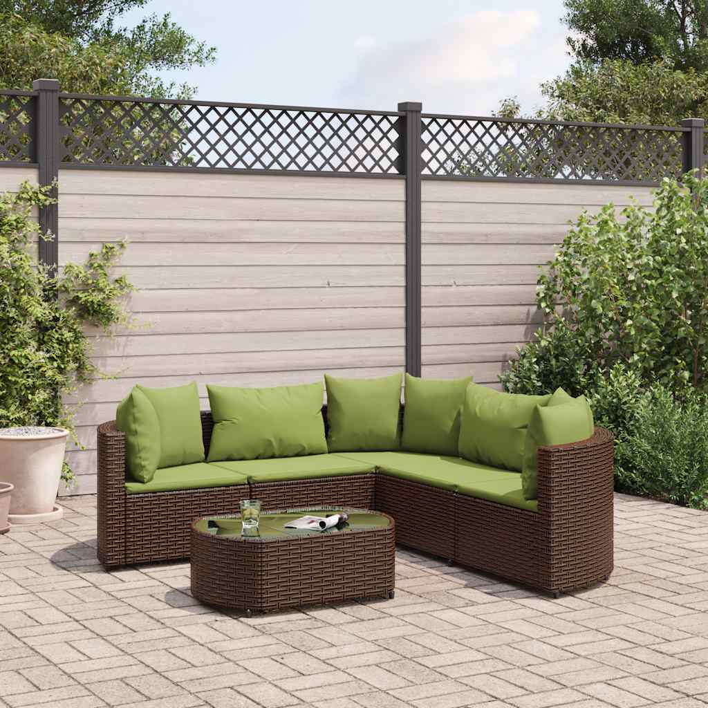 Salon de jardin avec coussins 6 pcs marron résine tressée