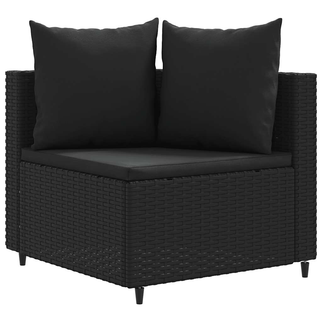 Salon de jardin 6 pcs avec coussins noir résine tressée