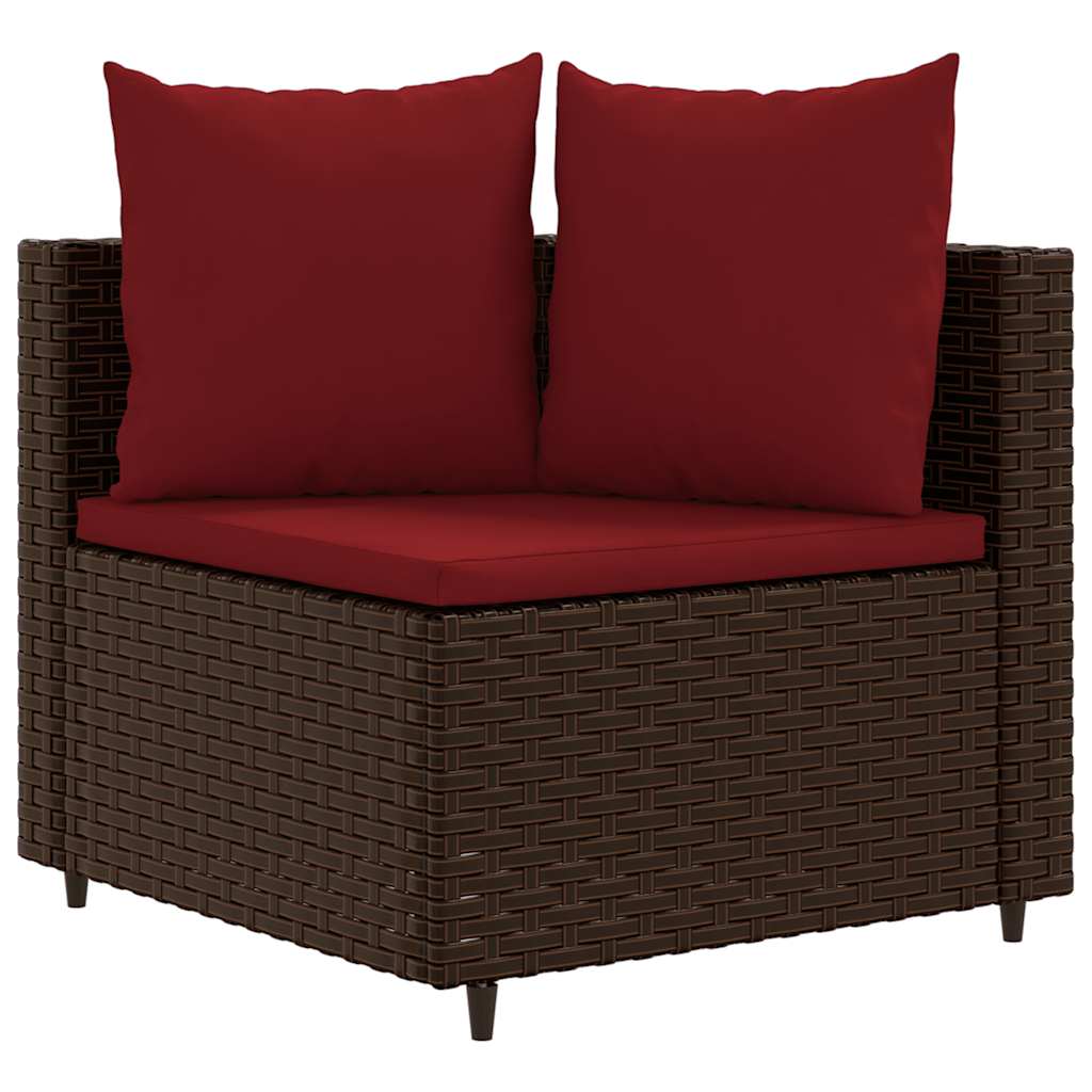 Salon de jardin avec coussins 6 pcs marron résine tressée