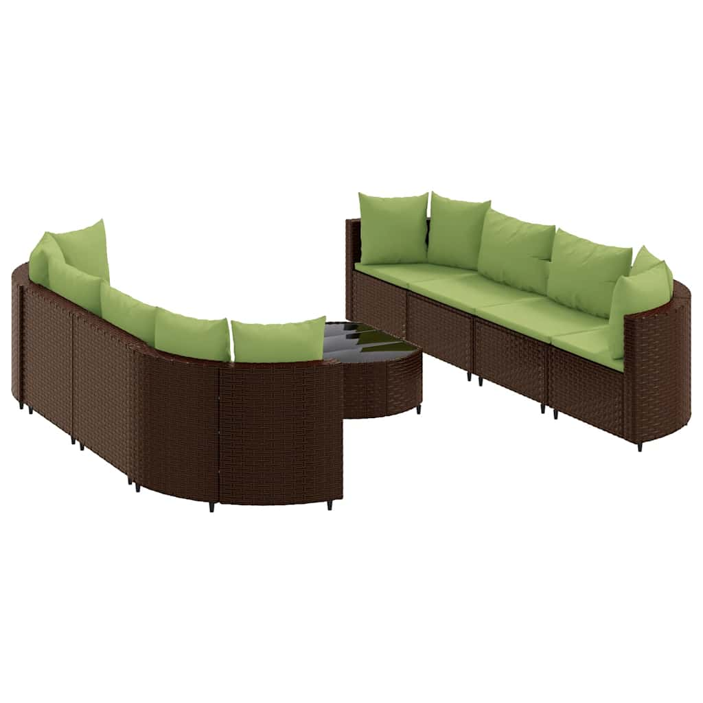 Salon de jardin avec coussins 9 pcs marron résine tressée