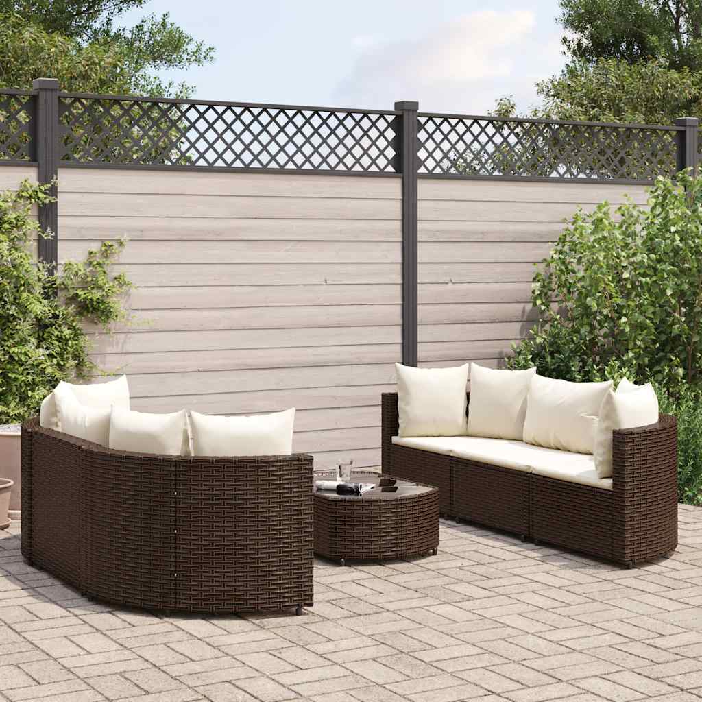 Salon de jardin avec coussins 7 pcs marron résine tressée