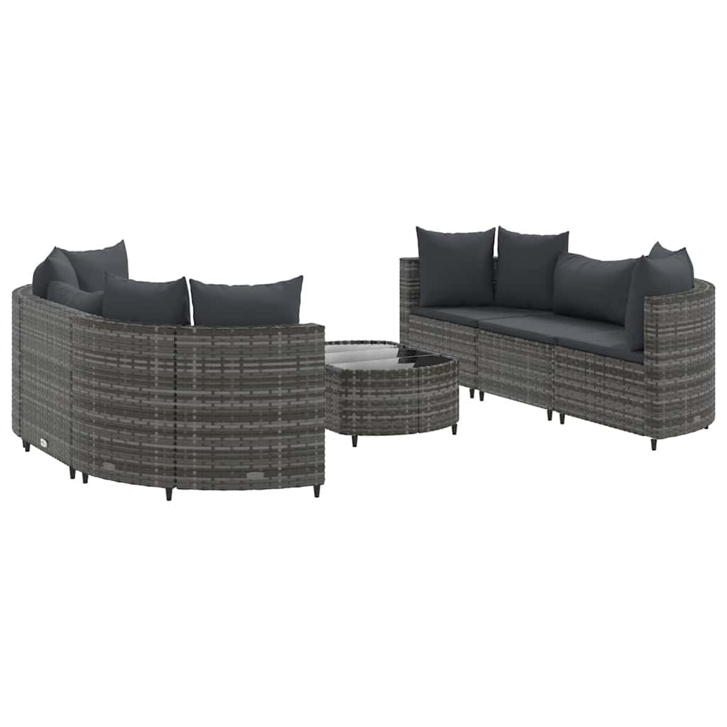 Salon de jardin avec coussins 7 pcs gris résine tressée