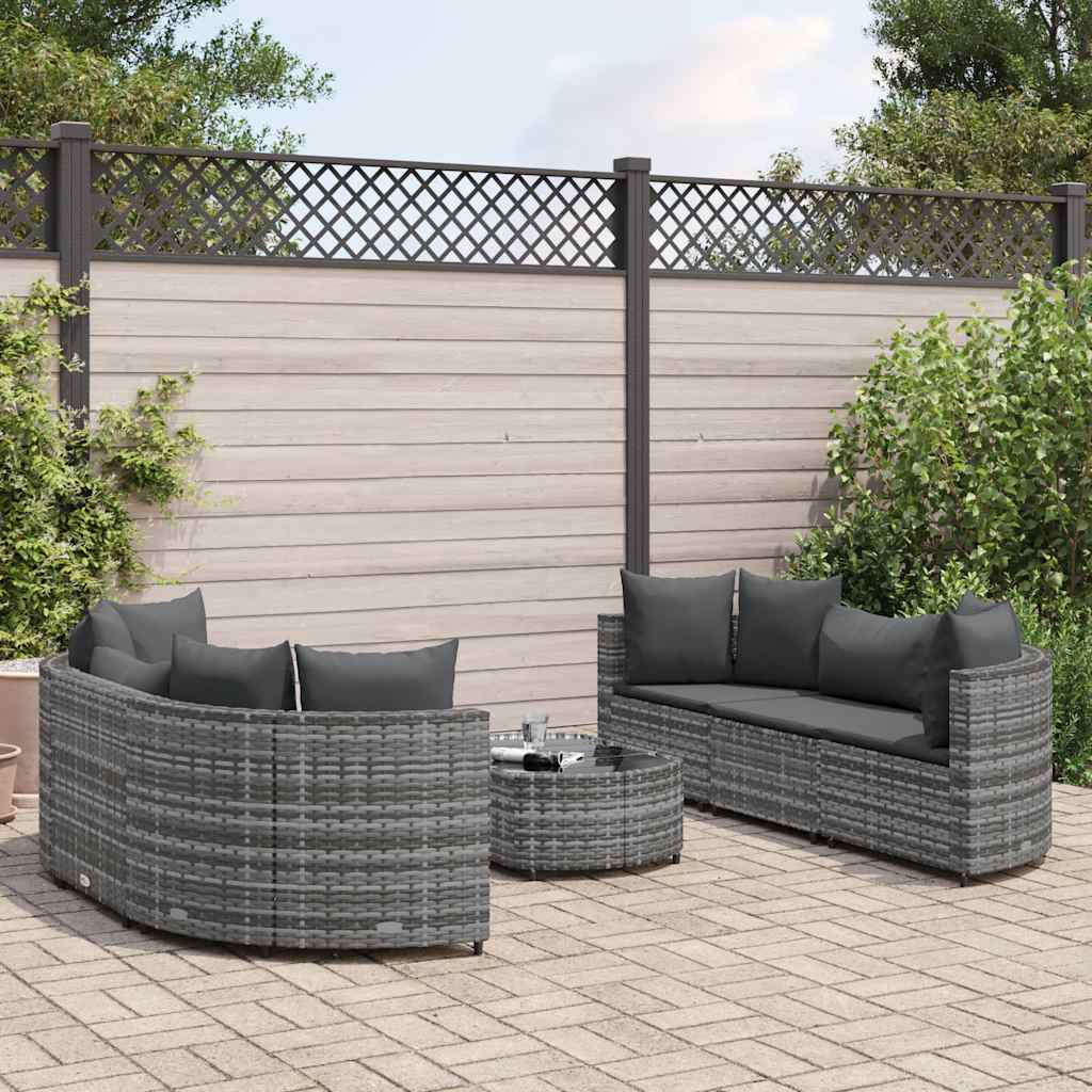 Salon de jardin avec coussins 7 pcs gris résine tressée