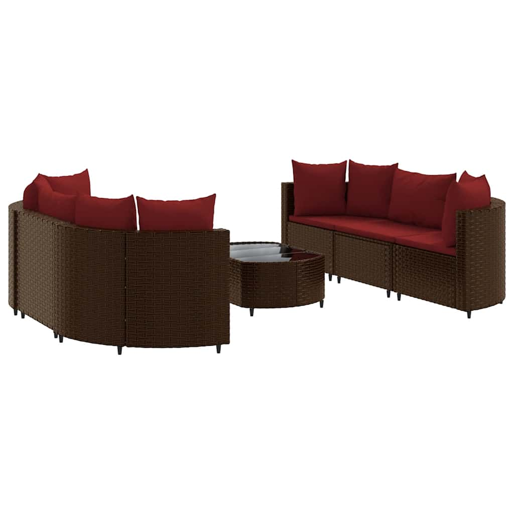 Salon de jardin avec coussins 7 pcs marron résine tressée