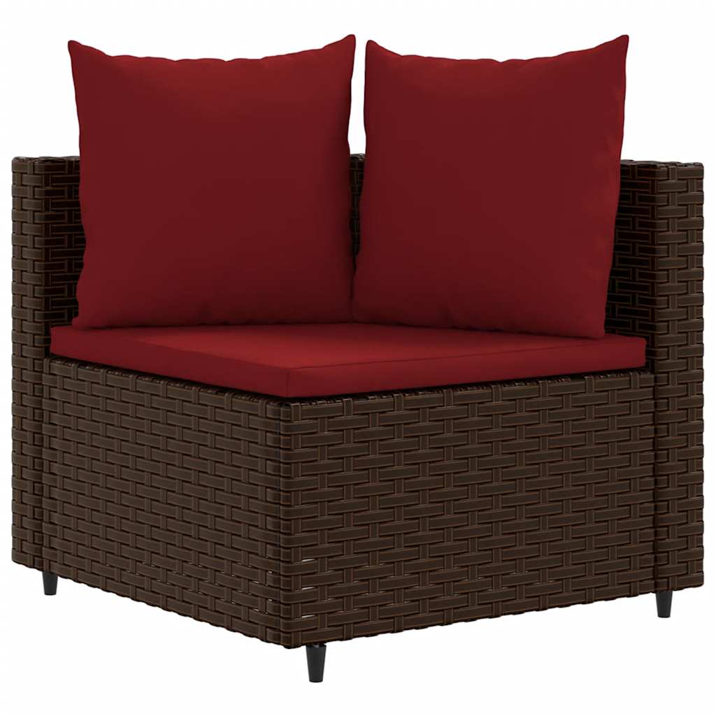 Salon de jardin avec coussins 7 pcs marron résine tressée