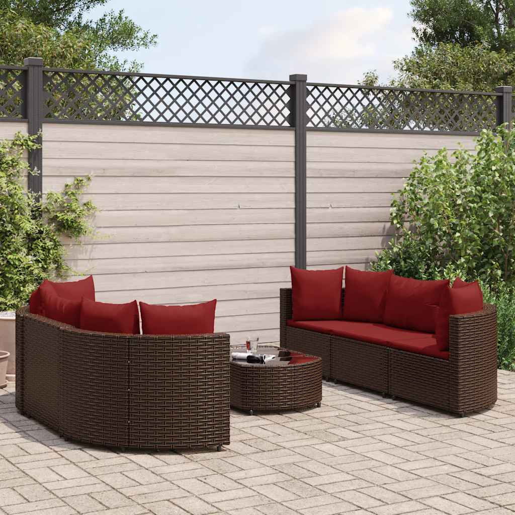 Salon de jardin avec coussins 7 pcs marron résine tressée