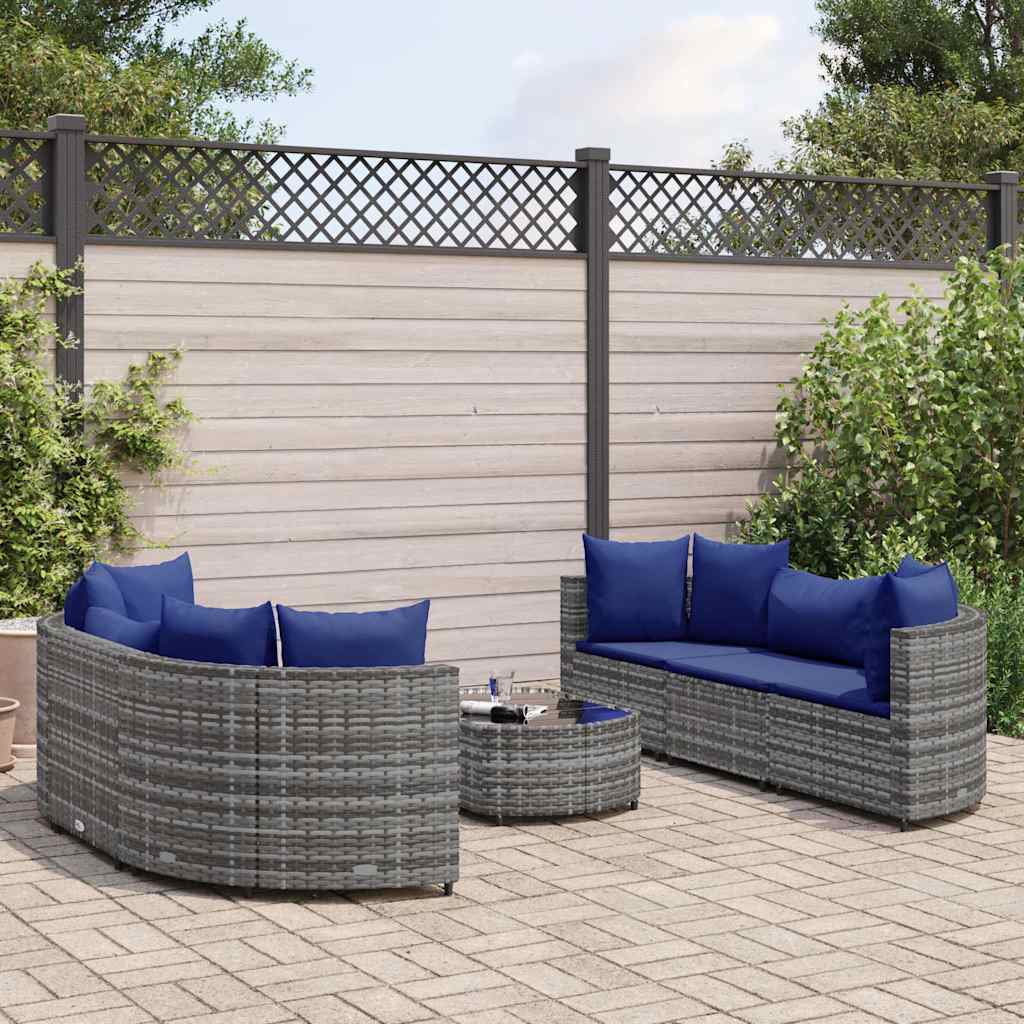 Salon de jardin avec coussins 7 pcs gris résine tressée