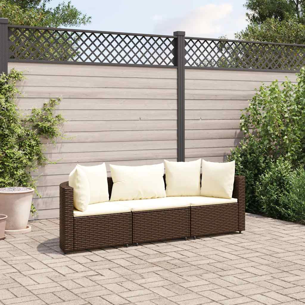 Salon de jardin avec coussins 3 pcs marron résine tressée