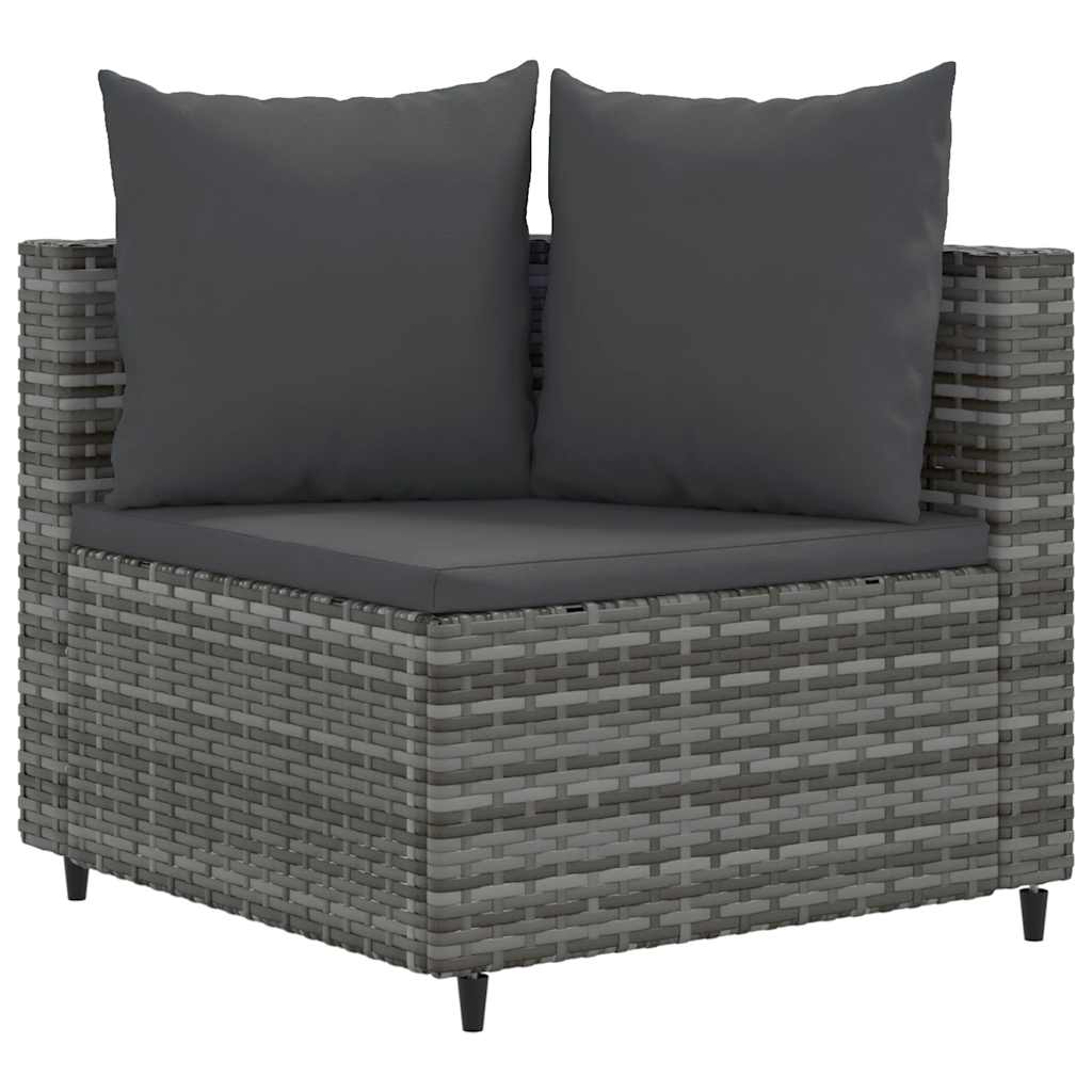 Salon de jardin avec coussins 3 pcs gris résine tressée