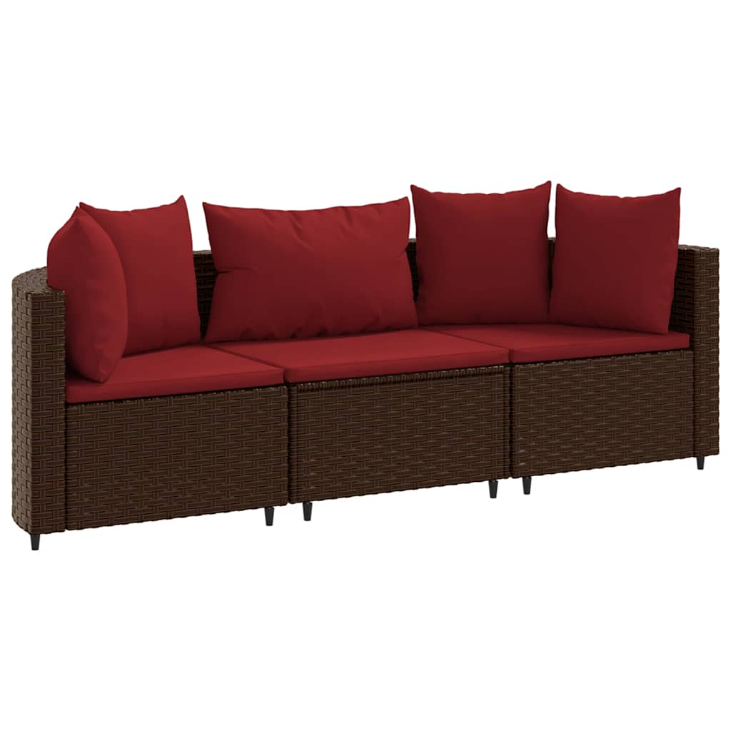 Salon de jardin avec coussins 3 pcs marron résine tressée