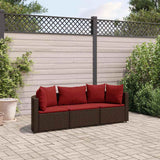 Salon de jardin avec coussins 3 pcs marron résine tressée