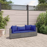 Salon de jardin avec coussins 3 pcs gris résine tressée