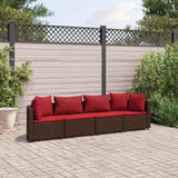 Salon de jardin 4 pcs avec coussins marron résine tressée