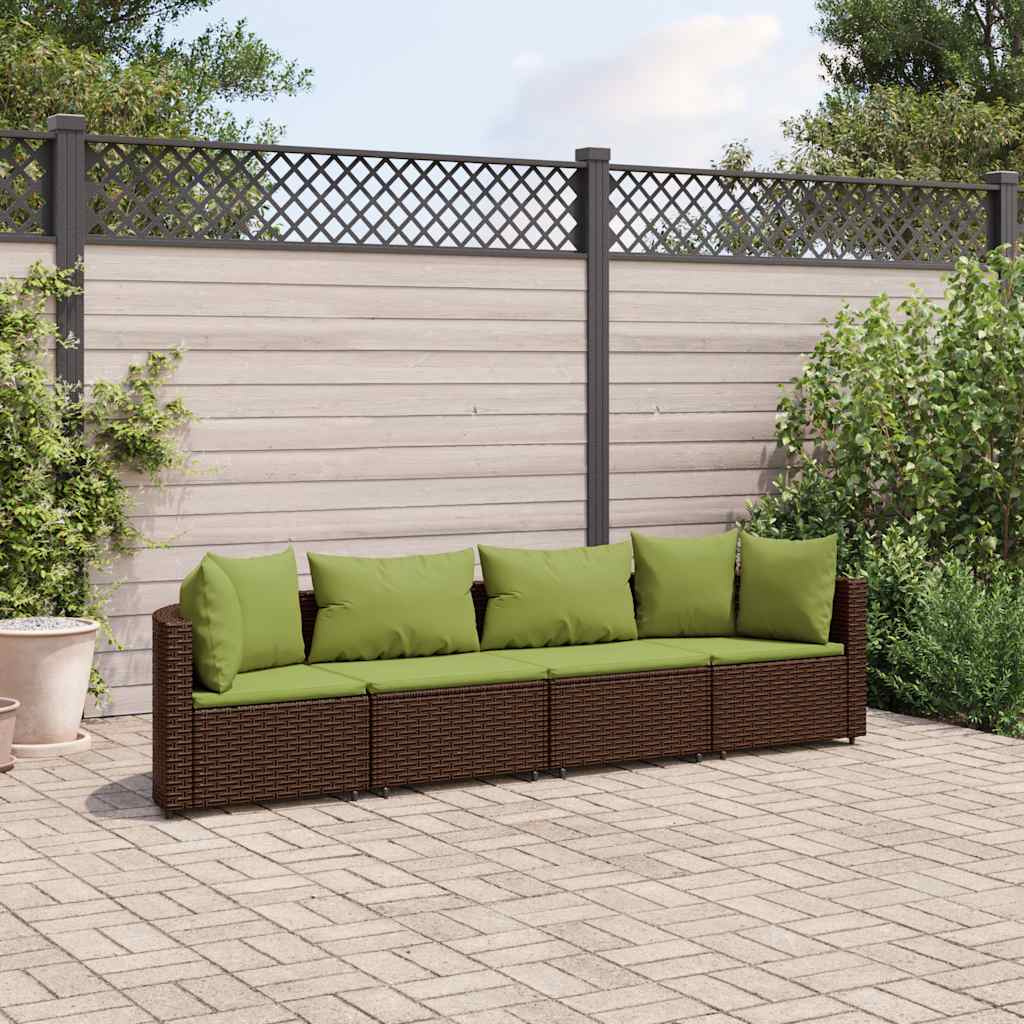 Salon de jardin 4 pcs avec coussins marron résine tressée