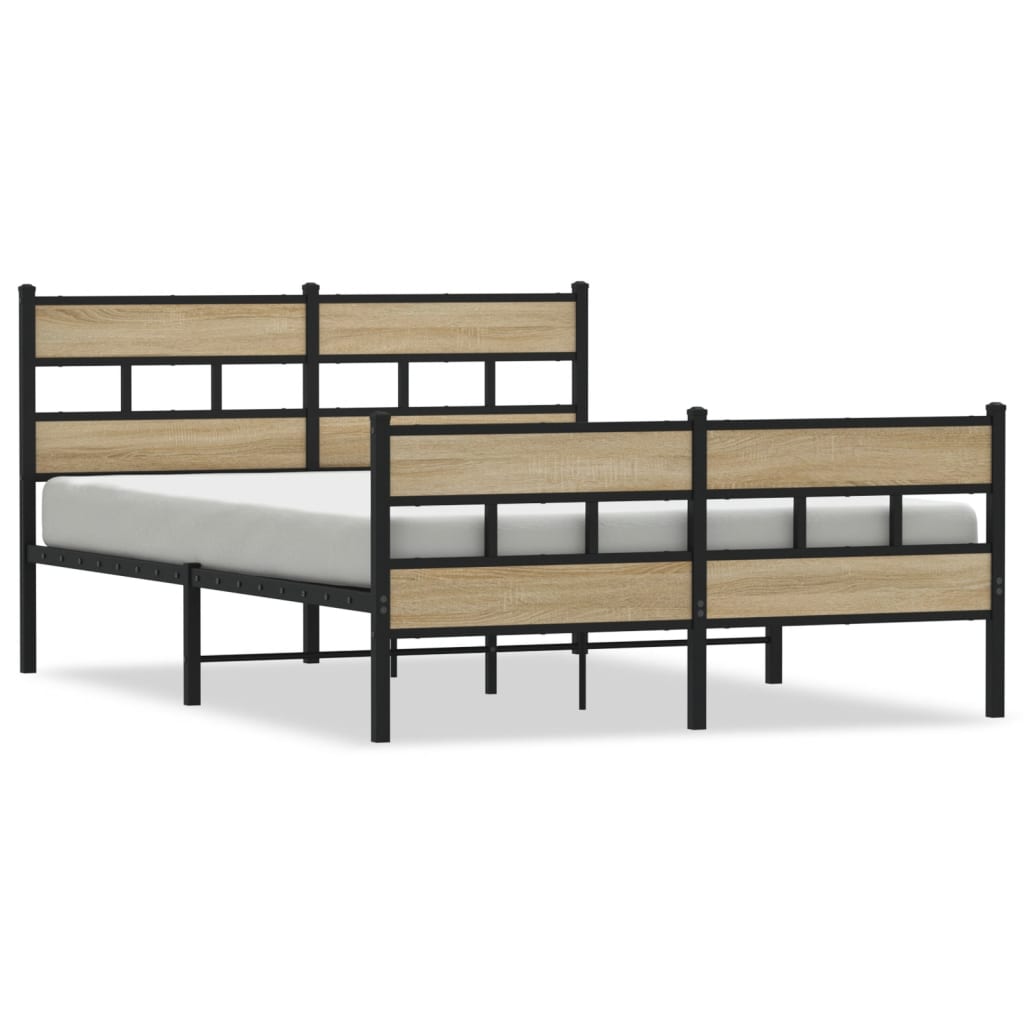 Metal bed frame without mattress sonoma oak 150x200 cm