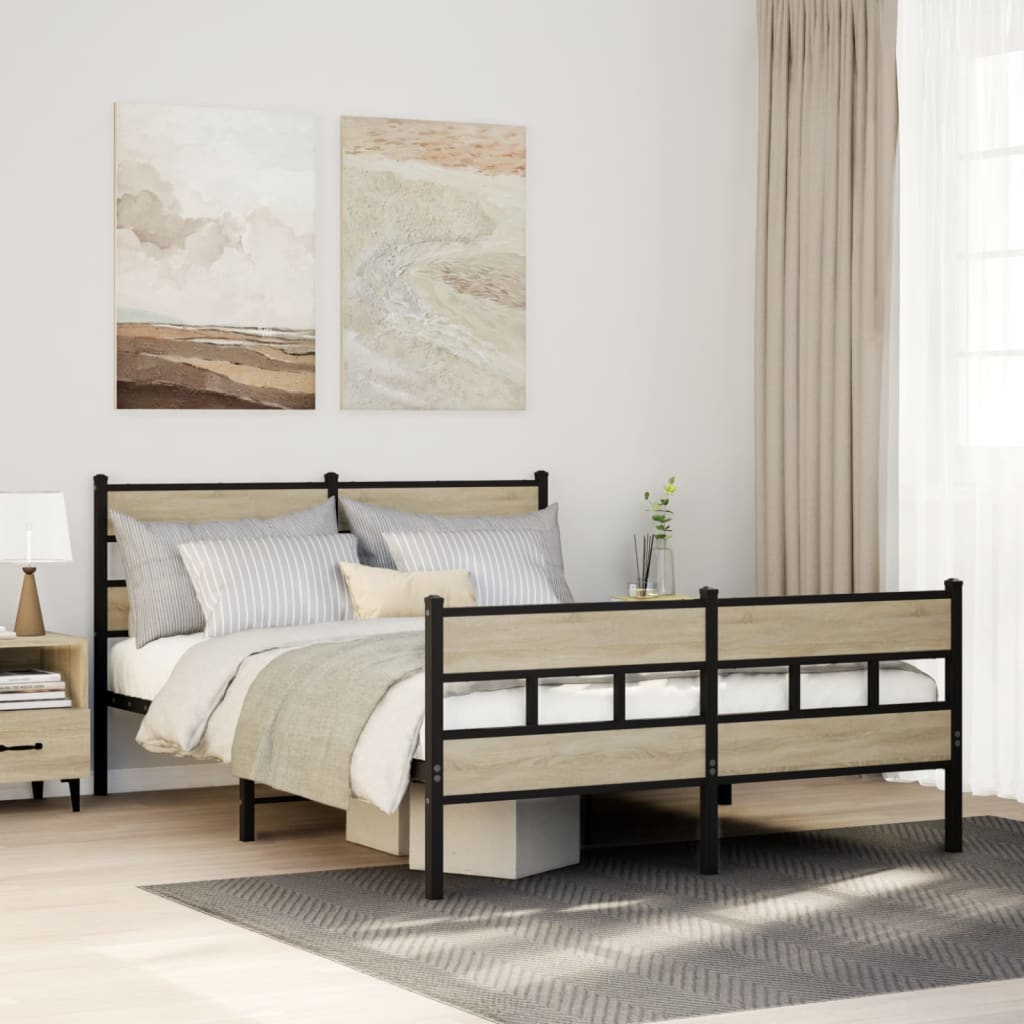 Metal bed frame without mattress sonoma oak 150x200 cm