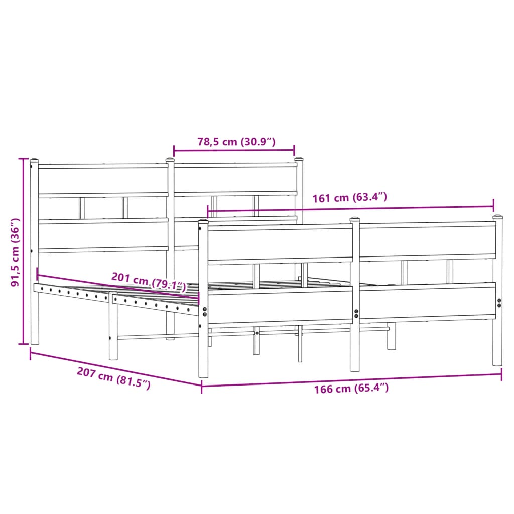 Cadre de lit en métal sans matelas chêne sonoma 160x200 cm