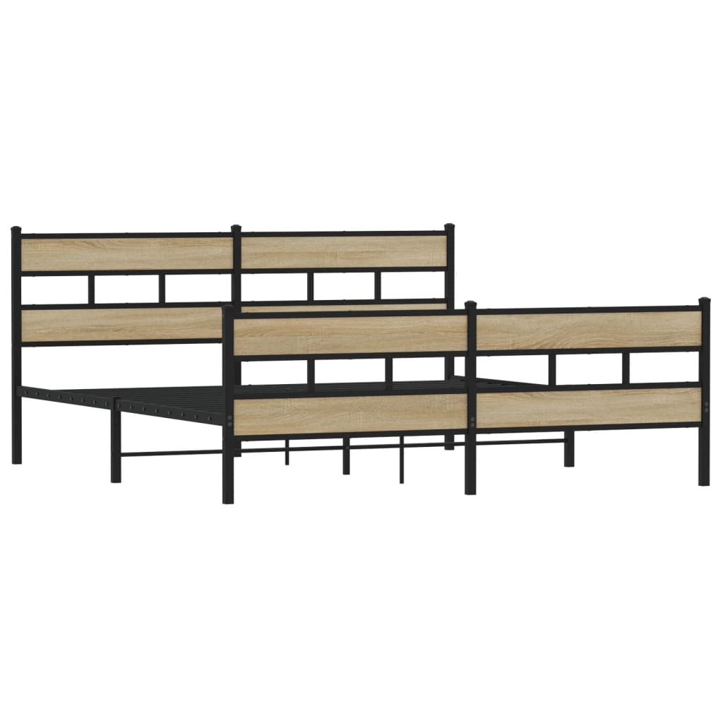 Metal bed frame without mattress sonoma oak 180x200 cm