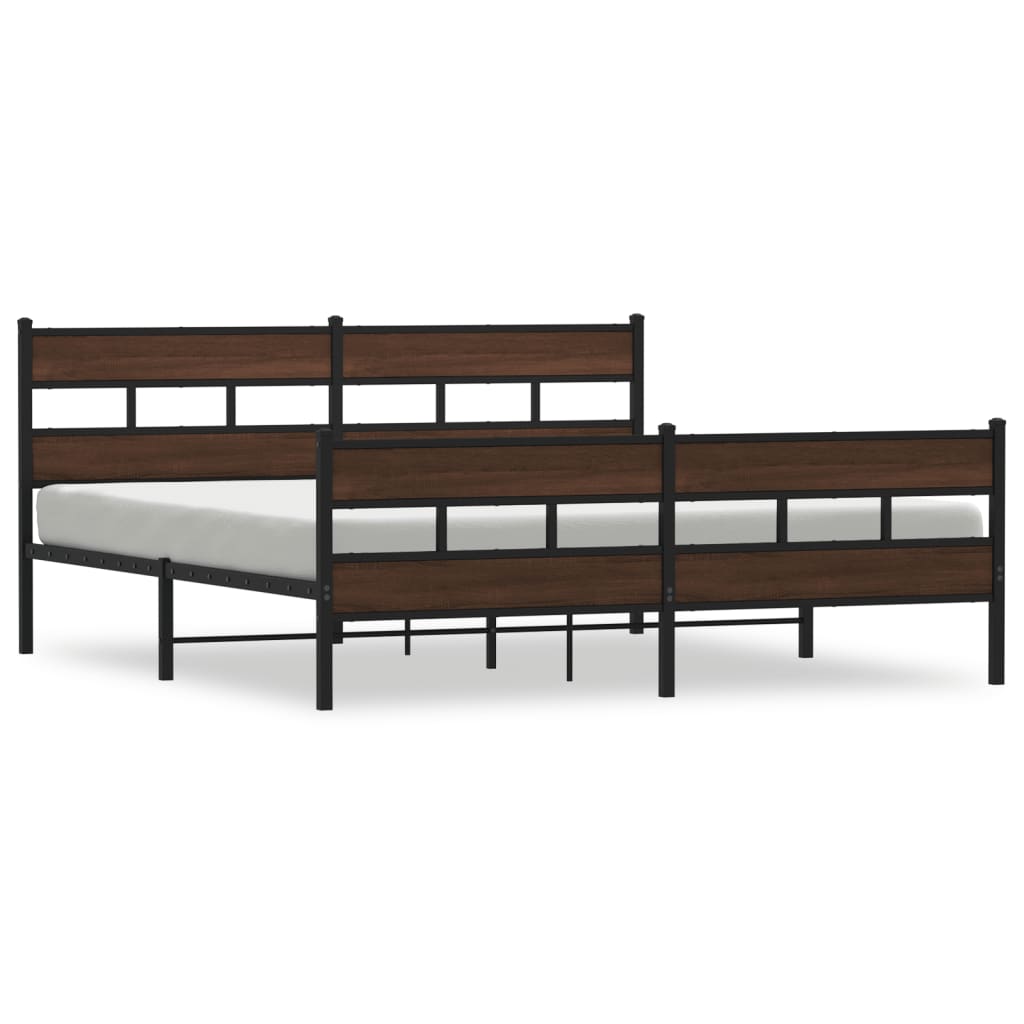 Metal bed frame without mattress brown oak 180x200 cm