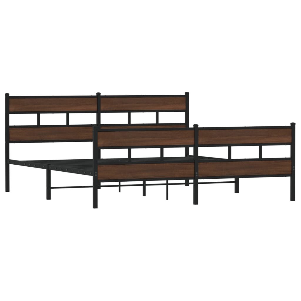 Metal bed frame without mattress brown oak 180x200 cm