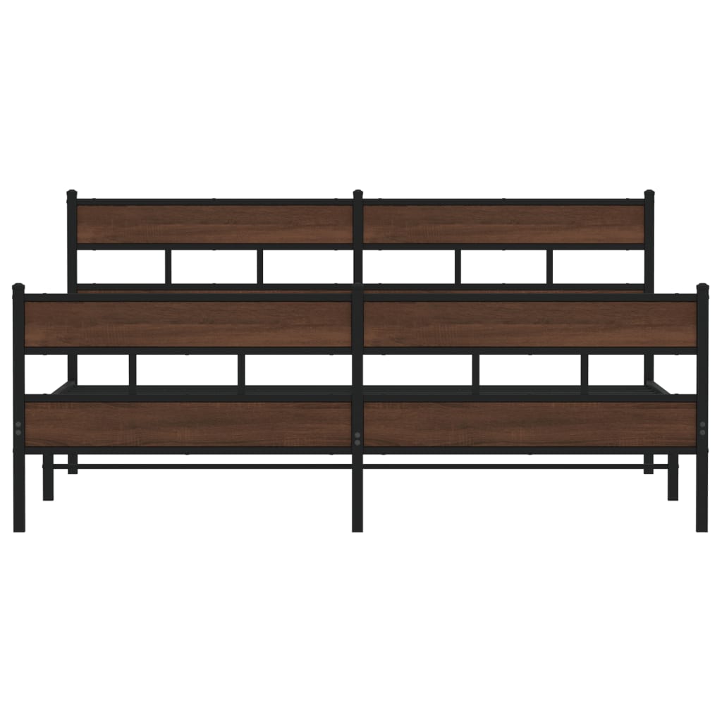 Metal bed frame without mattress brown oak 180x200 cm