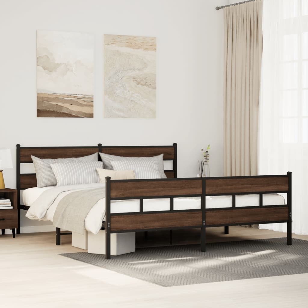 Metal bed frame without mattress brown oak 180x200 cm