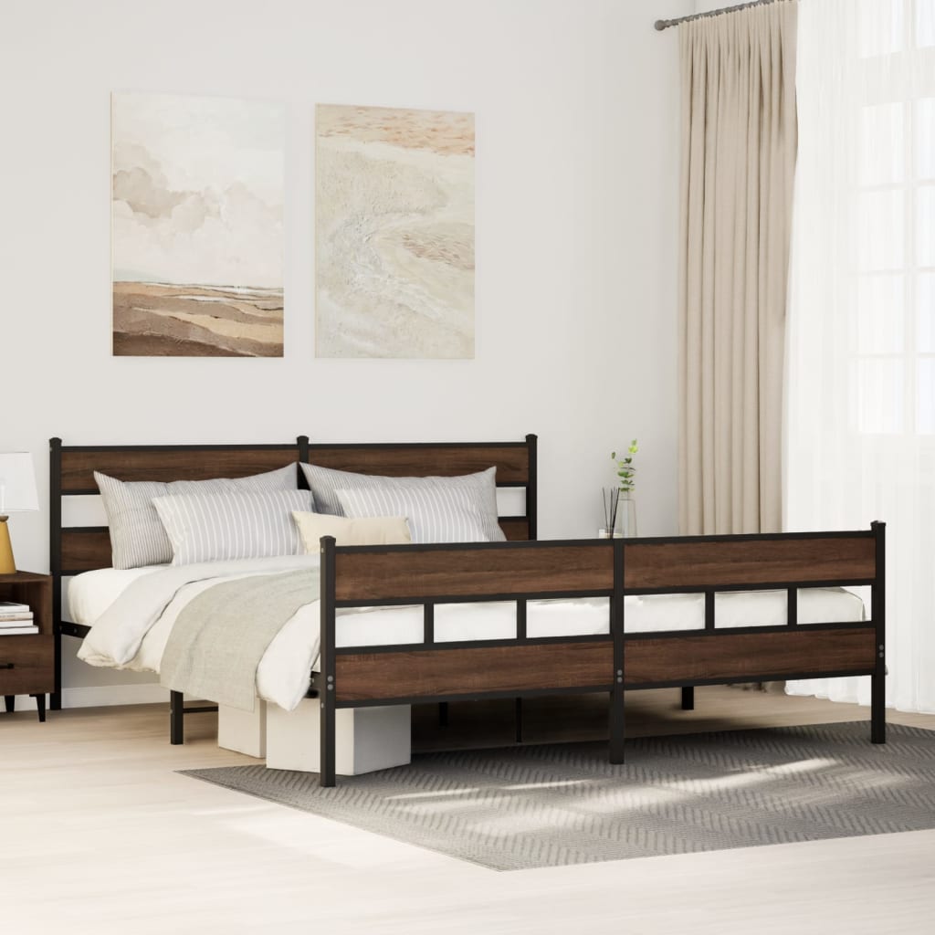 Cadre de lit en métal sans matelas chêne marron 183x213 cm