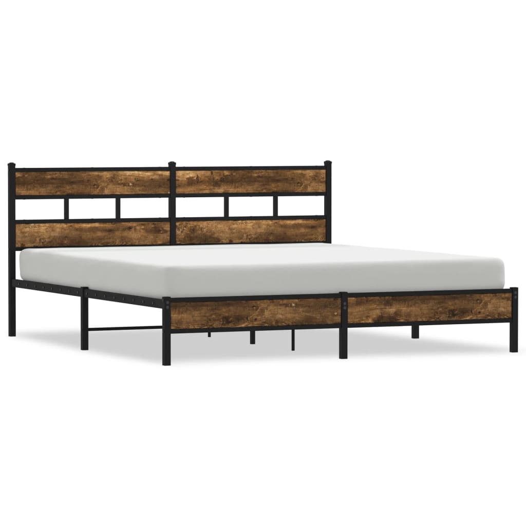 Metal bed frame without mattress smoked oak 180x200 cm