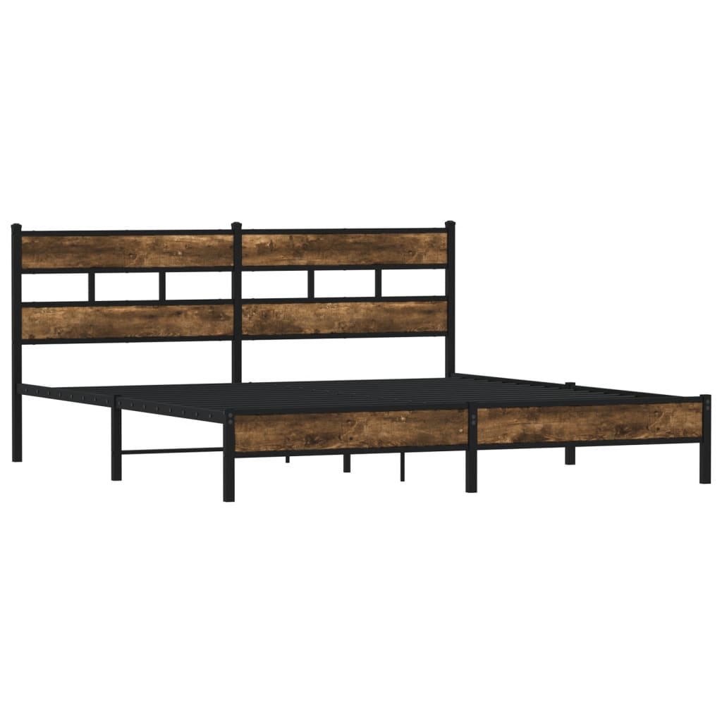 Metal bed frame without mattress smoked oak 180x200 cm