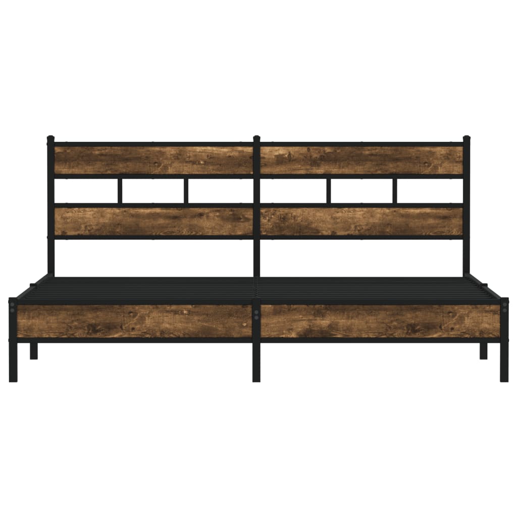 Metal bed frame without mattress smoked oak 180x200 cm