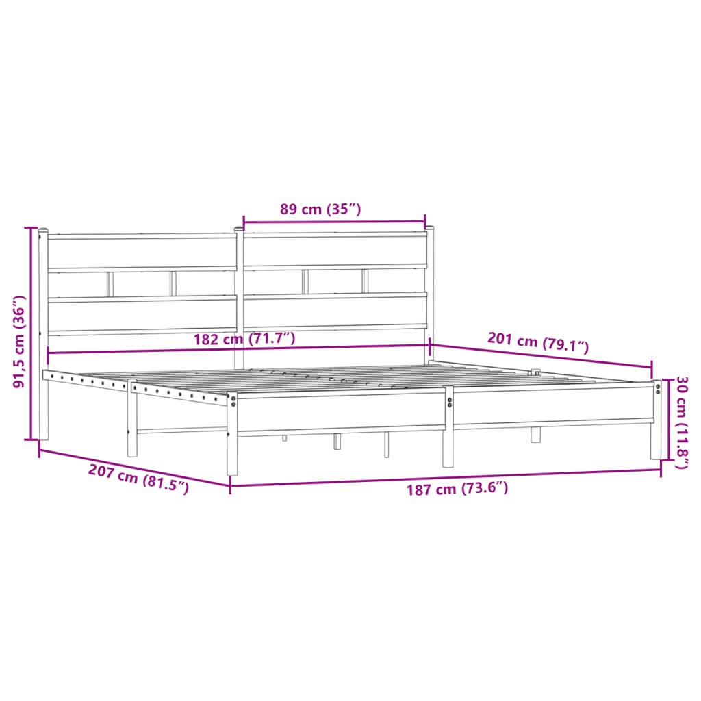 Metal bed frame without mattress smoked oak 180x200 cm