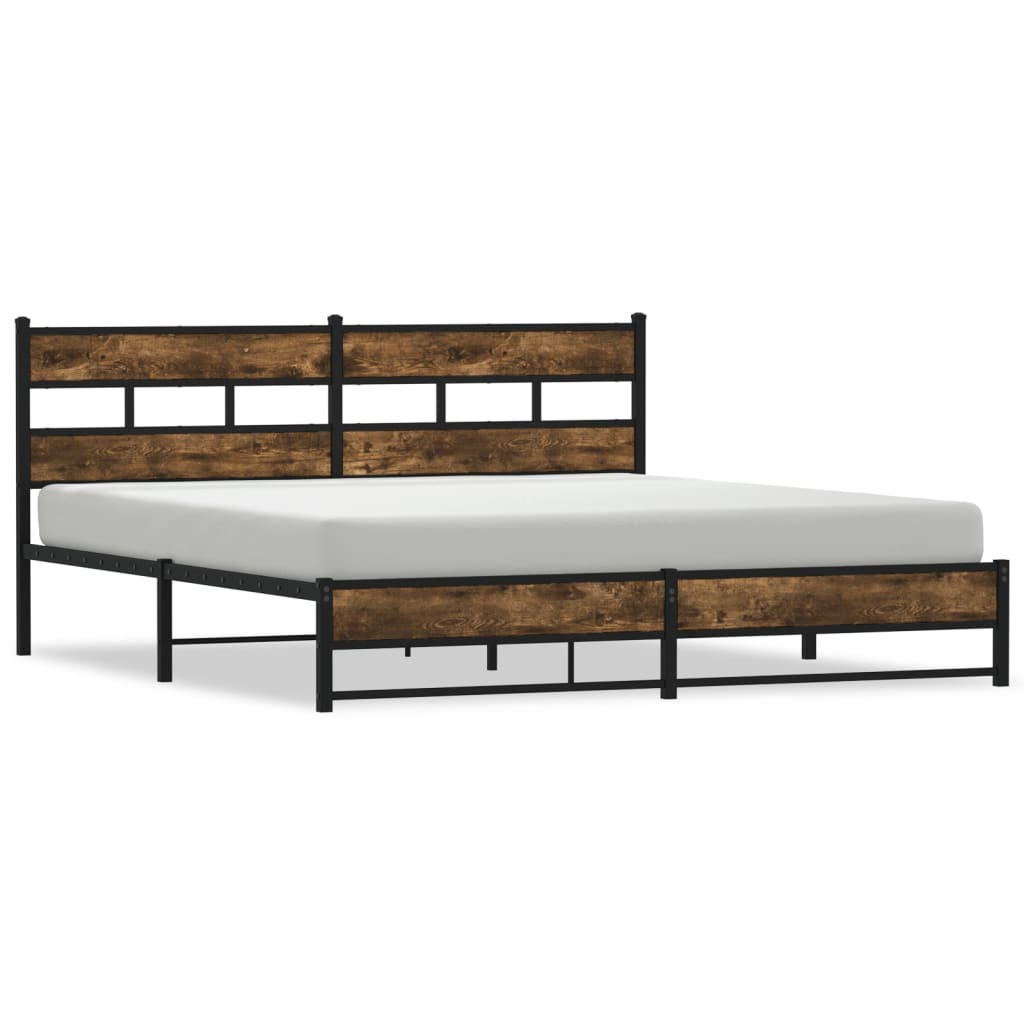 Cadre de lit en métal sans matelas chêne fumé 183x213 cm