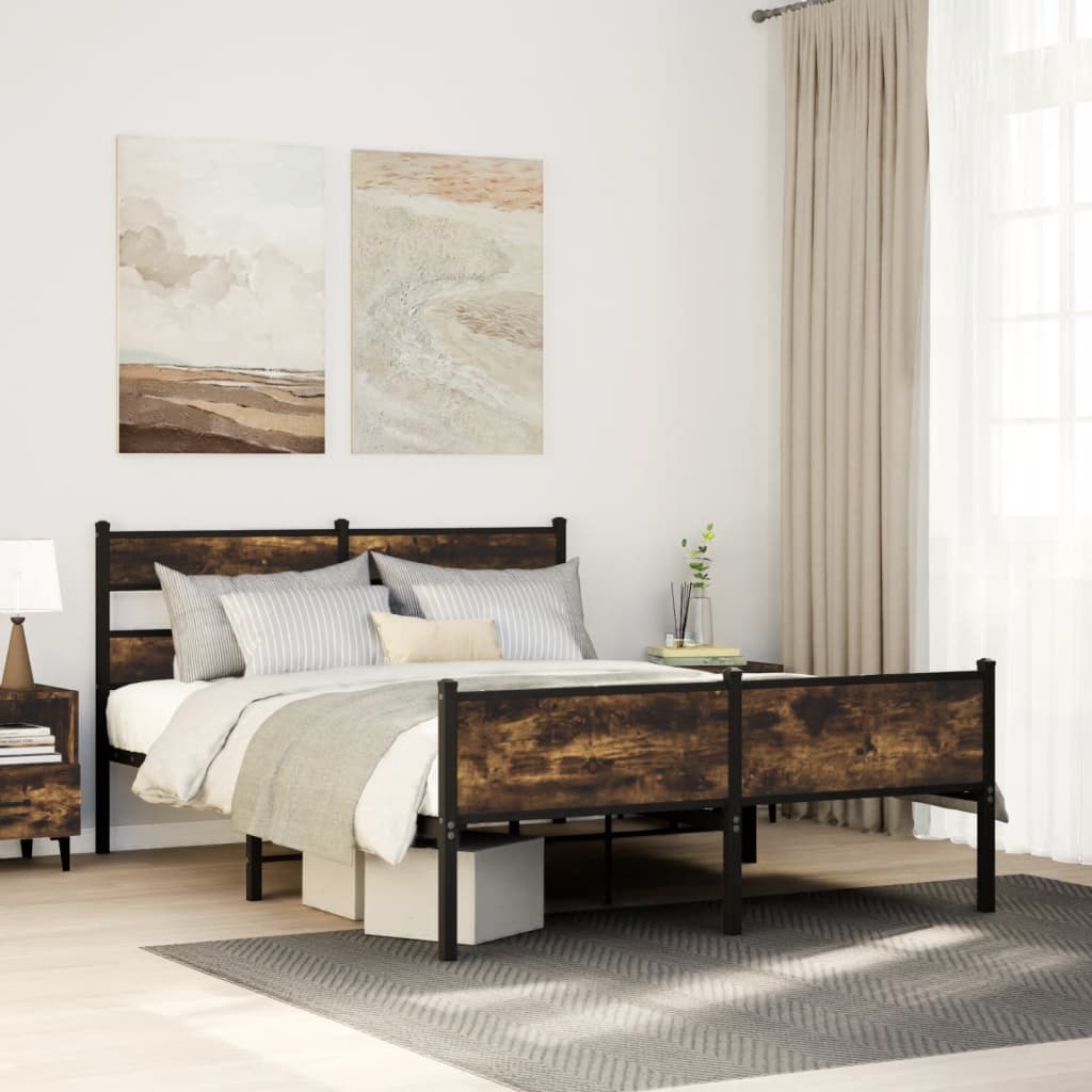 Metal bed frame without mattress smoked oak 160x200 cm