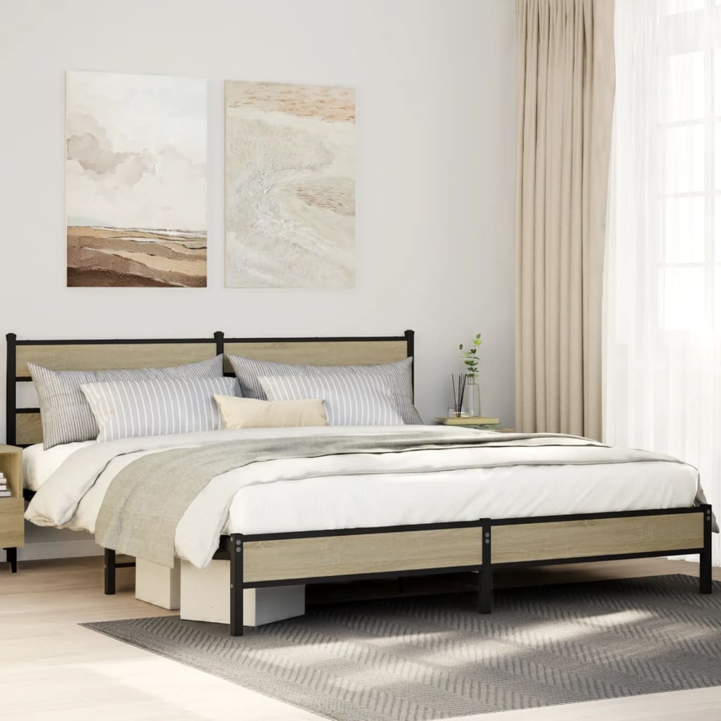 Cadre de lit en métal sans matelas chêne sonoma 183x213 cm