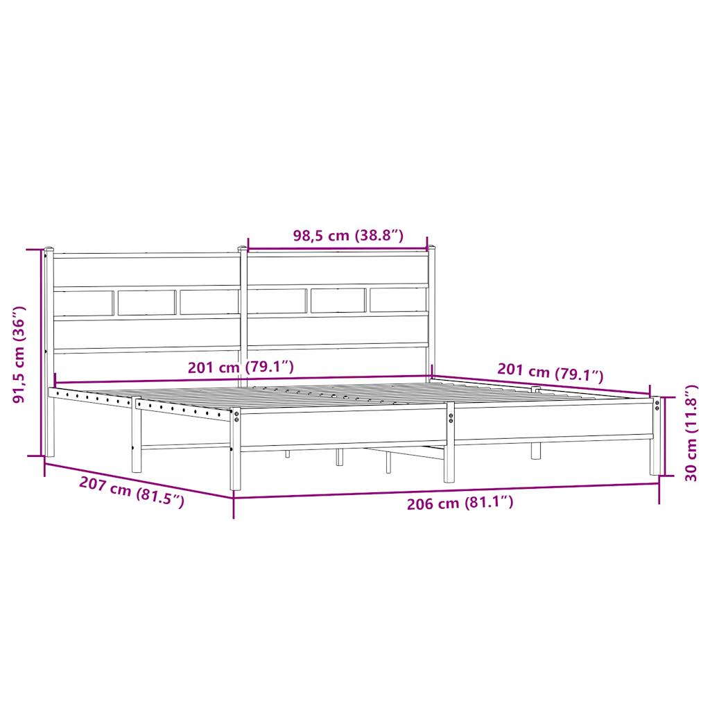 Cadre de lit en métal sans matelas chêne sonoma 200x200 cm