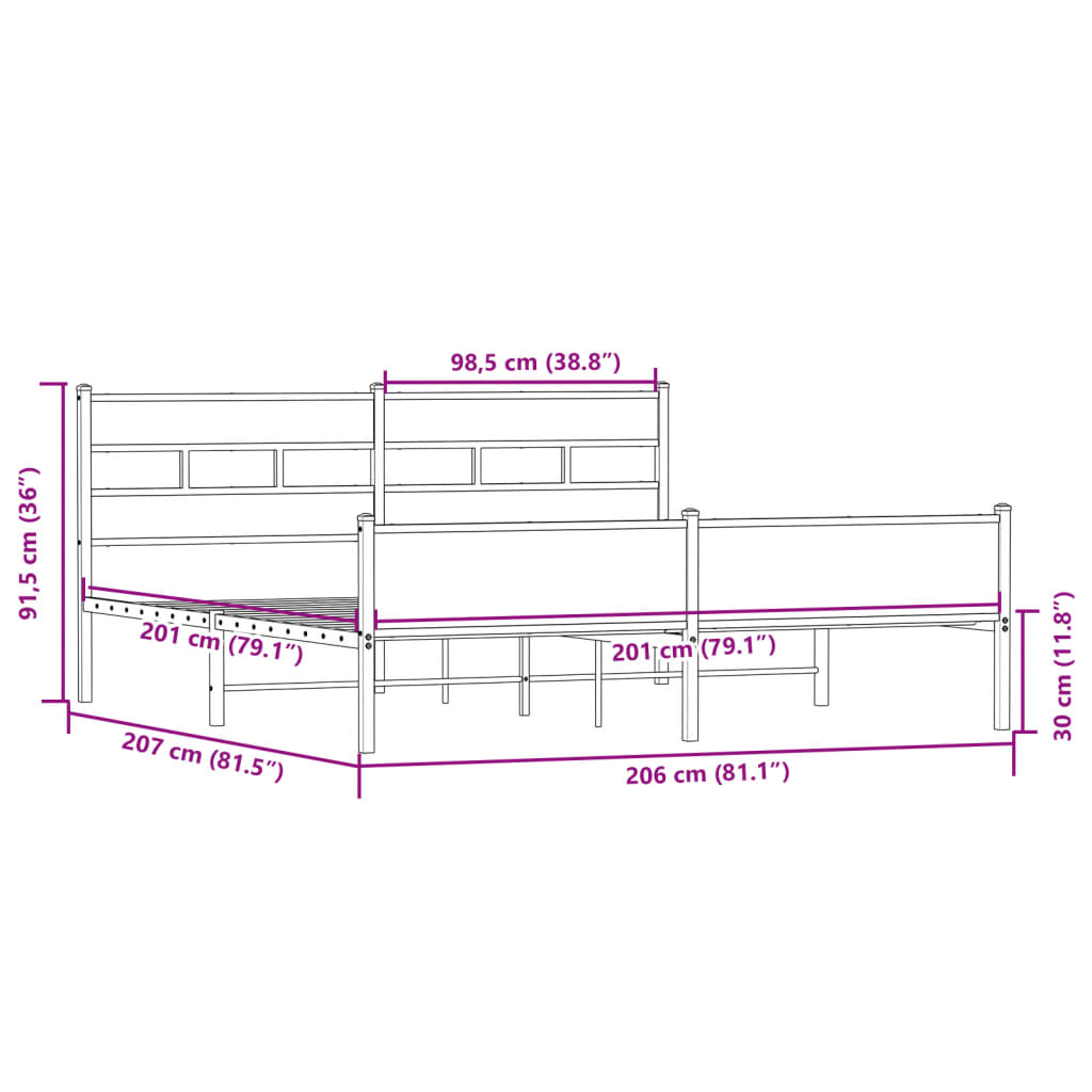 Cadre de lit en métal sans matelas chêne sonoma 200x200 cm