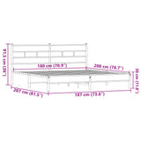 Metallbettgestell ohne Matratze, braune Eiche, 180 x 200 cm