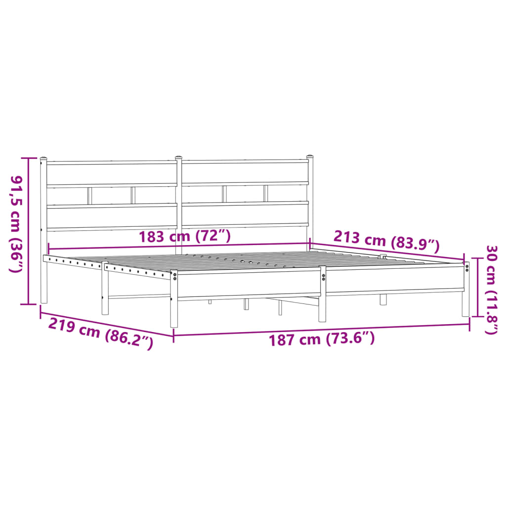 Cadre de lit en métal sans matelas chêne marron 183x213 cm