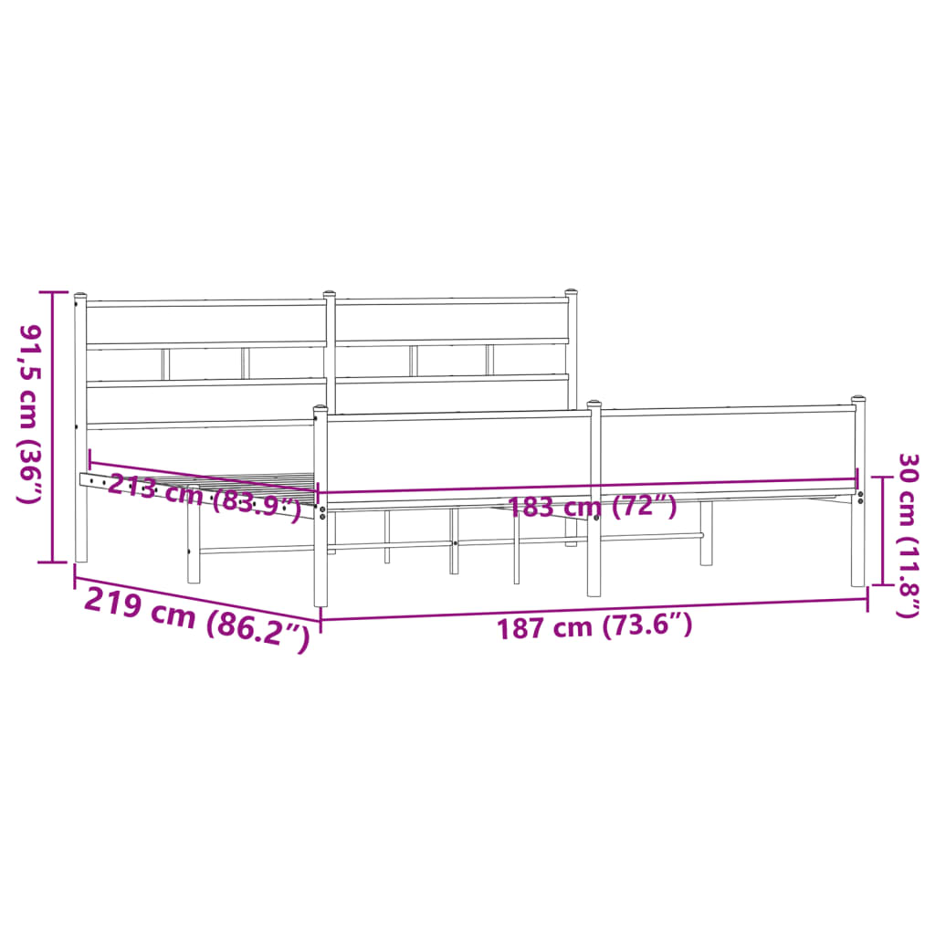 Cadre de lit en métal sans matelas chêne marron 183x213 cm