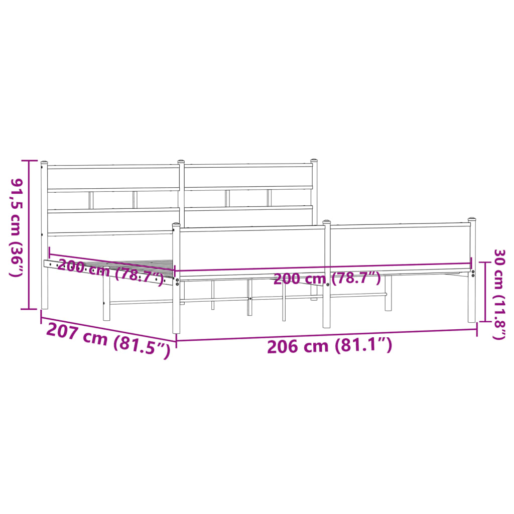 Cadre de lit en métal sans matelas chêne marron 200x200 cm